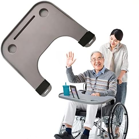 כיסא גלגלים מגש שולחן עם מחזיק כוס טלפון סלולרי מחזיק, בקלות להסרה, רפואי נייד כיסא גלגלים שולחן אבזר לאכילה,