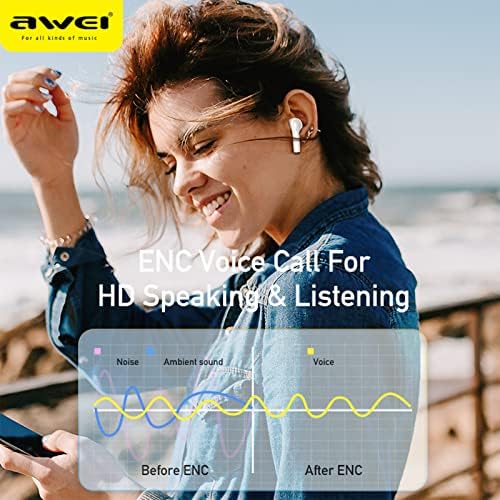 AWEI T61 אוזניות Bluetooth אלחוטיות - מבטלות רעש אוזניות לאייפון ואנדרואיד - אוזניות אטומות למים ומשחקים עם מיקרופון - מבטל