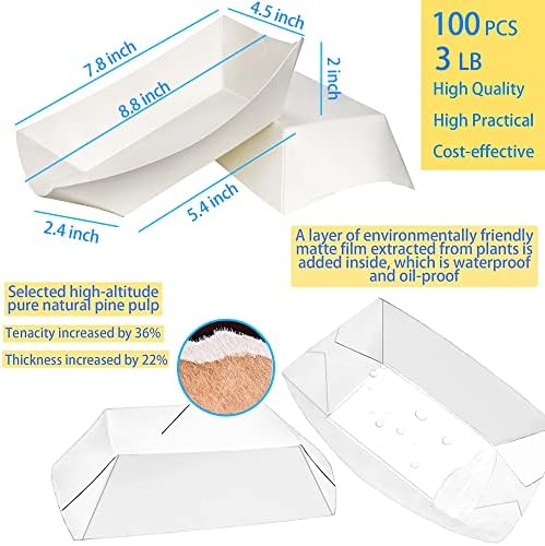 מוטבאך 100 חבילה 3 קילו קראפט נייר מזון מגשי, עמיד למים כבד החובה נייר מזון סירות חד פעמי הגשת סלי מגשי עבור
