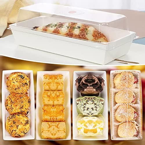 CMKURA 50 חבילה לבנה 4.7 אינץ 'מלבני נייר חד פעמי קופסאות קופסאות מזון מיכלי מזון קופסאות מאפייה לעוגה, עוגיות,