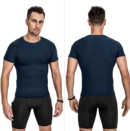חולצות דחיסה לגברים של Niksa 5 חבילה, חולצת דחיסה אתלטית של שרוול קצר
