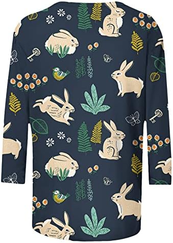 חולצת ארנב פסחא לנשים קיץ 3/4 חולצות שרוול לנשים צמרות רופפות בכושר קרוונק-צוואר טוניקה טוניקה מוטב