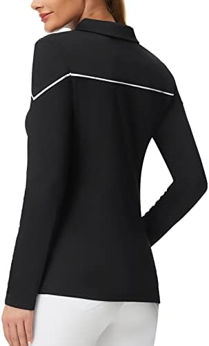 ג'ק סמית 'נשים גולף פולו חולצות יבש בכושר UPF 50+ צמרות טניס שרוול ארוך רוכסן חולצה אתלטית רזה מתאימה עם מחזיק טי