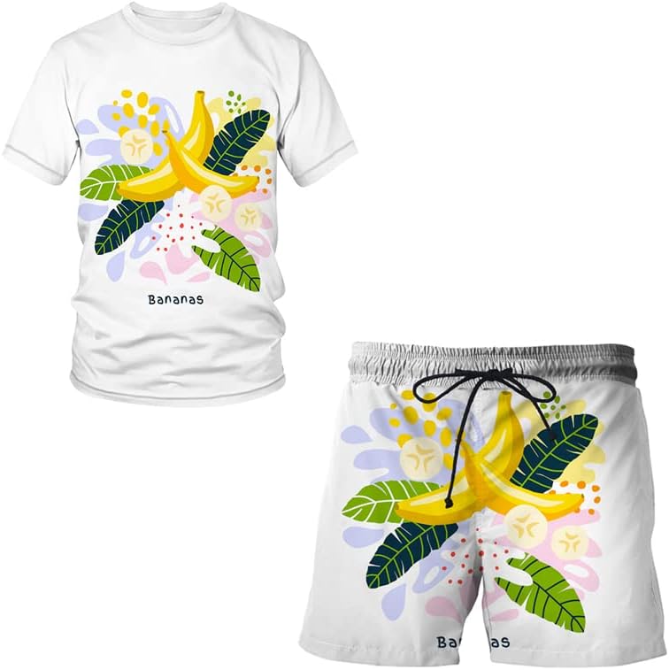 קיץ צבעוני סדרת בעלי חיים וצמחים סדרת טריקו תלת מימד דפוס דיגיטלי של גברים מכנסיים קצרים עם שרוולים קצרים