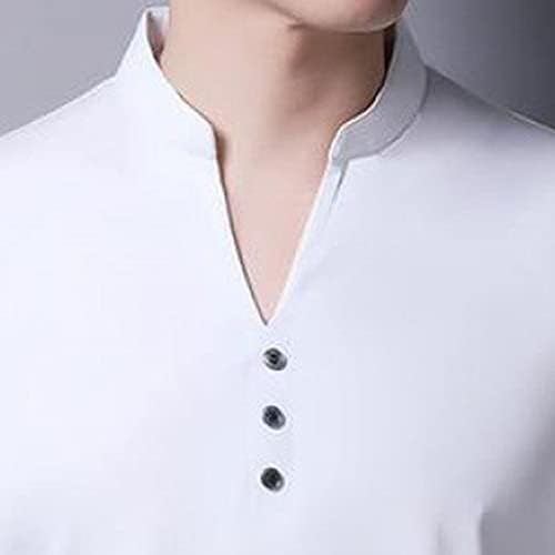 כפתור יחיד של גברים רגיל V רגיל V חולצות צוואר קיץ רזה מתאים צבע טהור שרוול קצר אופנה אופנה מזדמן