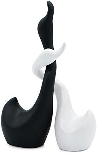 ברבורים אוהבים וודאגיו בשחור לבן - דמות דקורטיבית זוג ברבורים בגובה 9 אינץ 'כמו סט פסלים קרמי בעבודת יד - פסלוני