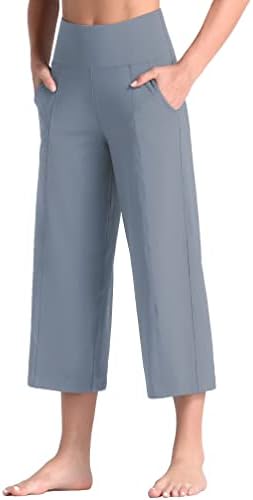 מכנסי יוגה קפריס קפריס של הנשים של הנשים מכנסיים אימון מותניים גבוהים מכנסי יבול רגל רחבים מכנסי טרקלין עם כיסים