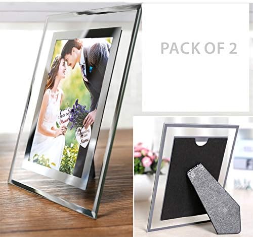 מסגרת תמונה Acrylic 8x10 זכוכית, מכסף שיקוף לתצוגת צילום מעמד על שולחן השולחן, חבילה של 2