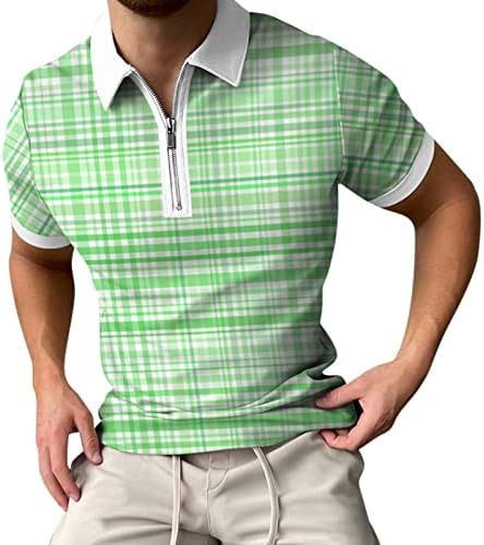 חולצת פולו קצרה של שרוול קצר של XXBR לגברים 1/4 ZIP UP סריג חולצות קיץ מזדמנים משובצות משובצות מודפסות צמרות
