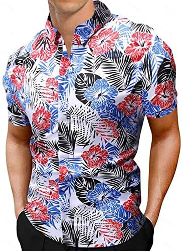 קיץ חולצות לגברים גברים של חולצה קצר שרוול מזדמן כפתור למטה פרחוני מודפס חוף גברים של צ ' מבריי חולצות ארוך
