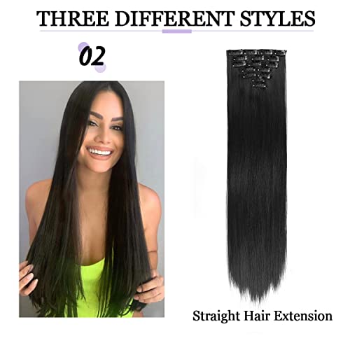 קליפ בתוספות שיער ארוך גלי 7 יחידות בלתי נראה קליפ עבה נוכריות שחור שיער חתיכה רך מלא ראש סינטטי סיבי עבור