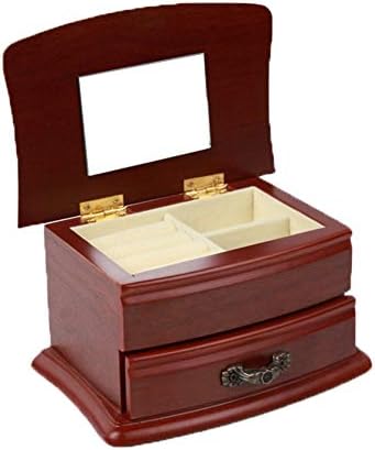 קופסאות חזה תכשיטים קופסאות תכשיטים מעץ קיבולת גבוהה שכבה כפולה מזוודה מיני עם מראה מגוון מארז אחסון לצמיד צמיד צמיד