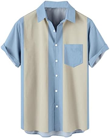 חולצות הוואי גברים, כפתור רטרו של גברים למטה חולצות באולינג 50s סגנון רוקבילי סגנון קיץ חולצת מחנה בסגנון קובני