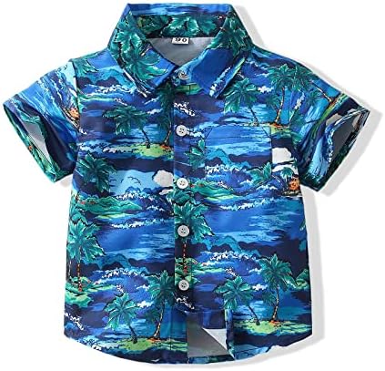 תינוק בני כפתור למטה חולצות הוואי קריקטורה הדפסת דק בכושר קצר שרוול מגניב שמלת חולצה חמוד למעלה לילדים