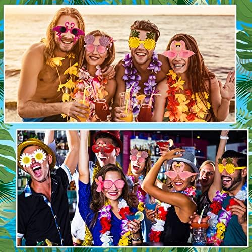 סט קישוטי מסיבות הוואי של 50 יח 'כולל 10 משקפי לואו ו -40 לייז הוואי, לייז טרופי למסיבת לואו משקפי שמש מצחיקים