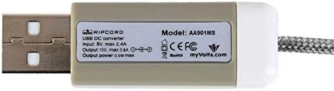 Myvolts Ripcord USB ל- 15V DC DC Power Cable תואם לשואב השטן השטן BD10100 כף יד שואב אבק כף יד