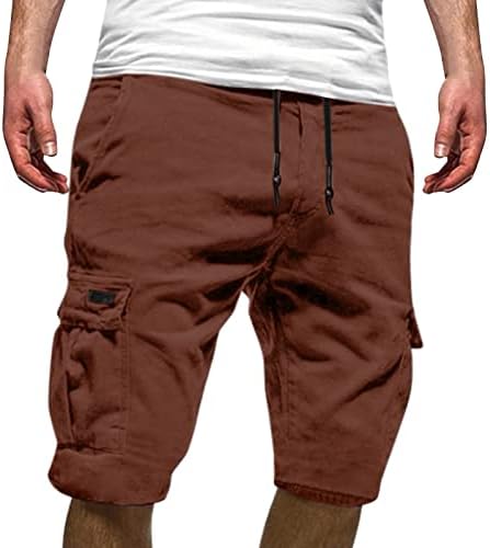 מכנסי מטען מזדמנים לגברים שרוך מותניים אלסטיים מקצרים ברגליים רחבות רגליים רופפות מתאימות טיולים חיצוניים קלים עם מכנסיים