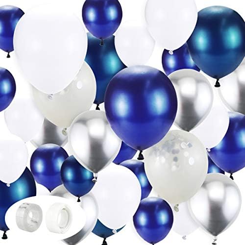 Bignc 132 חתיכות בלאונים כחולים ערכת זר, כסף כחול לבן וכחול קונפטי בלוני טקס קשת לקשירת יום הולדת לחתונה של המסיבה
