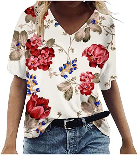 חולצת טי מתאימה לרופף לנשים בתוספת חולצת הדפס פרחוני בגודל חולצה צוואר חולצות טוניקה שרוול קצר