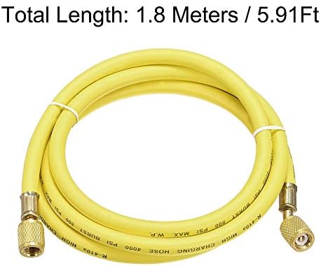 צינור טעינה של קירור UXCELL, 1/4 חוט SAE 5.91ft אורך 800PSI צינורות HVAC, לתחזוקת קירור מזגן ביתי, צהוב