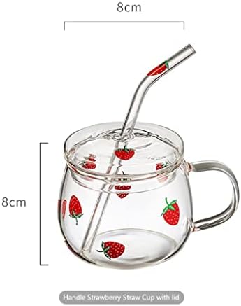 Yfqhdd ספל זכוכית תות עם כוס שתיית קש עם מכסה כוס מים בורוסיליקט גבוה כוסות מיץ חלב בית