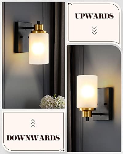 אידונטה 2 חבילה יהירות אמבטיה אור גופי קיר פמוטים, מודרני שחור וזהב קיר אורות עם לבן חלבית זכוכית גוונים, חווה