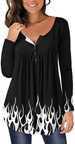 צמרות נשים אופנה להבה טוניקה טוניקה לחותלות לבוש שרוול ארוך כפתור חולצת הנלי טריק חולצה חולצה זורמת