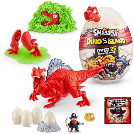 Smashers Dino Island Mega Egg Spinosaurus מאת צורו, צעצועי דינוזאור לילדים 5+, כולל 25 הפתעות - נהדר עם רפש, חול ועוד, גיל