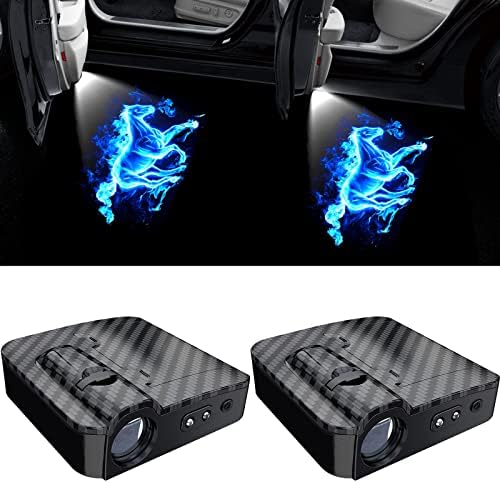 רכב דלת אורות לוגו מקרן, 2 יחידות כחול אש דרקון דלת אור לוגו אביזרי מתאים לכל דגמי מכוניות עם אינפרא אדום חיישן, התקנה