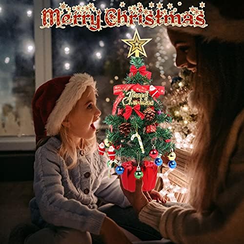 עץ חג מולד קטן עם נורות LED, מיני אורן עצי חג המולד סט קישוטים לחג המולד כוכב Teerep & 32 יח 'קישוטים תלויים לקישוטים