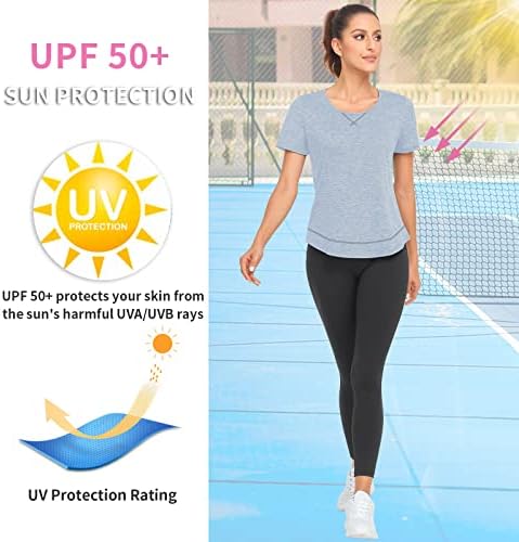 WOWENY נשים אימון אתלטי לחות לחות ריצה ספורט בגדי ספורט יבש TEE TEE UPF 50+ הגנה מפני השמש העליונה