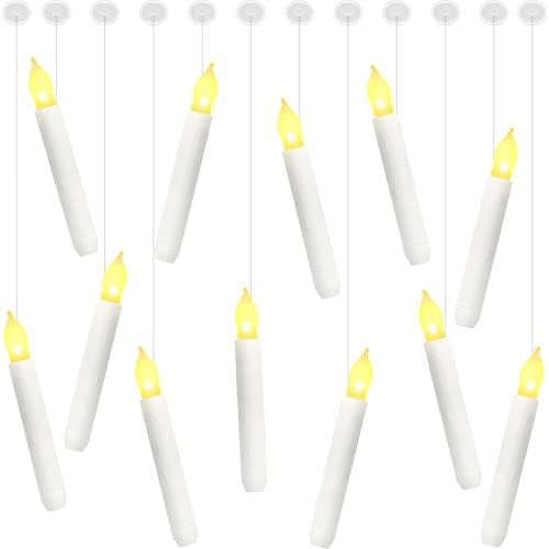 12 יחידות חג המולד הוביל אורות נרות צפים ללא להבה מהבהבים נרות תלויים נרות מתחדדים סוללה פמוט חשמלי חם עם חוט