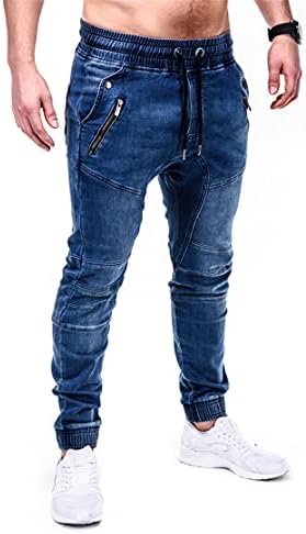 גברים של אריג אצן ג 'ינס זרוק מפשעה הברנש שרוך ג' ינס מכנסיים בציר סקיני רוכסן כיסים ז ' אן מכנסיים