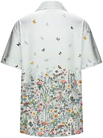 נשים של מתגנדר טי כפתור למטה דש כושר רופף יומי ללבוש קצר שרוול חולצות מודפס פרחי קיץ חולצות