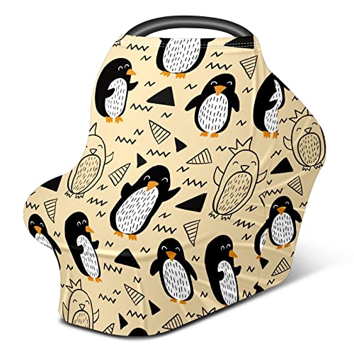 מושב מכונית לתינוק מכסה פינגווין מצויר ביד כיסוי סיעוד של פינגווין פינגווין כיסוי עגלת צעיף הנקה לתינוקות חופה