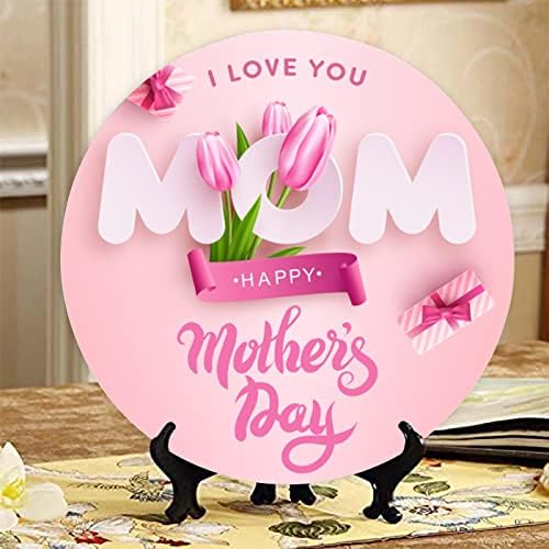 Alalal Happy Mothers יום קישוטים צלחות, אני אוהבת אותך צלחות קרמיקה של פרחים ורודים עם מעמד תצוגה, לאמא, אמא, עיצוב מסיבת סלון