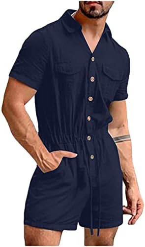 גברים מכנסיים קצרים מזדמנים סרבל סרבל אופנה כפתור מוצק שרוולים קצרים חולצות דש תלבושות סיאמיות תלבושות