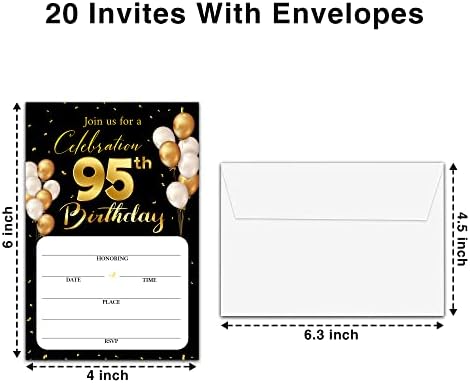 כרטיסי הזמנה ליום הולדת 95 עם מעטפות - נושא זהב קלאסי מלא את כרטיסי ההזמנה של מסיבת יום ההולדת הריקה, לגבר, אישה מבדרת