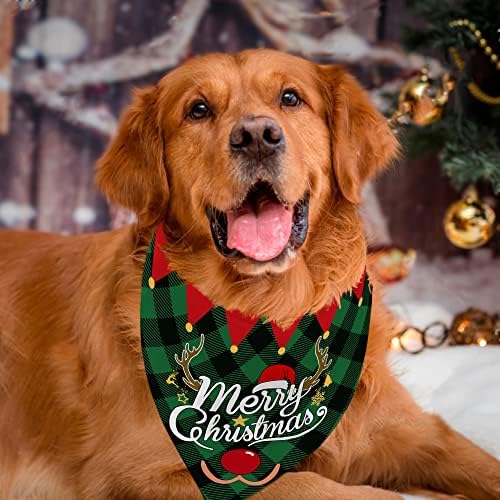 כלב בנדנות חג מולד, חג מולד שמח כלבים קטנים לכלבים בינוניים, משולש חג שחור משובץ באפלו אדום מתכוונן.