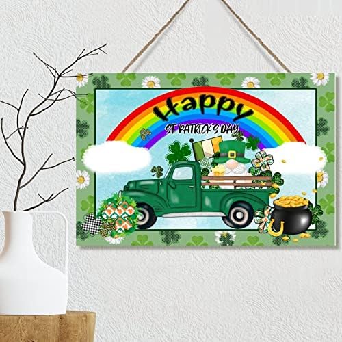 המשאית הירוקה של St.Patrick Gnome Clovers שלט עץ סיר מזל של שלט קשת זהב לוחית שמח יום פטריק יום המזל קלובר לוחות עץ לסלון