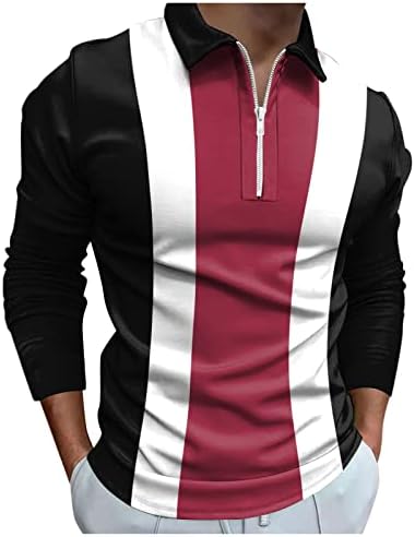 XXBR 2022 חולצות פולו גברים חדשות, שרוול ארוך 1/4 רוכסן צוואר גולף צוואר טלאים מפוספסים בגדי רחוב מעצבים מזדמנים חולצה