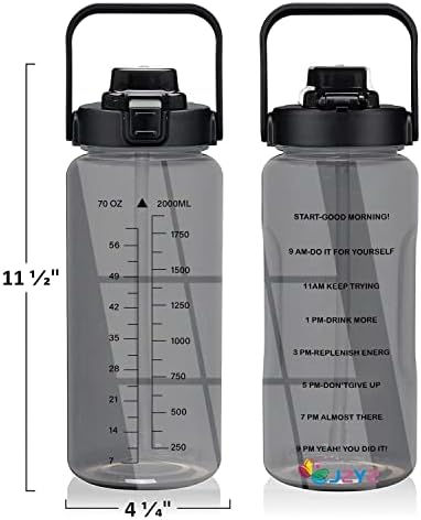 בקבוק מים גדול של 2L של JZyz עם שרוול-סמן זמן מעורר השראה, טריטן מוגן לשתייה, נטולת BPA, ניאופרן מבודד, ספורט