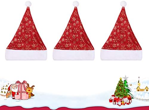 3 יחידות חג המולד סנטה קלאוס כובעי עם פתיתי שלג דפוס סנטה קלאוס תלבושות אביזרי למבוגרים ילדים ילדים סנטה כובע