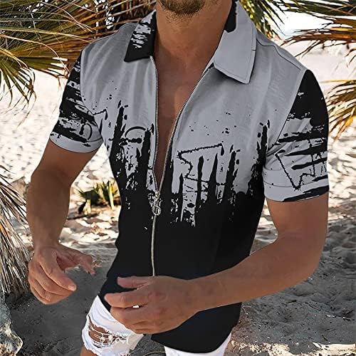 חולצת טריקו של פרוסטלואיני לגברים היפ הופ הופ דפוס קיץ קיץ שרוול קצר שרוול קצר רוכסן נגד חולצות צוואר חולצות צווארון