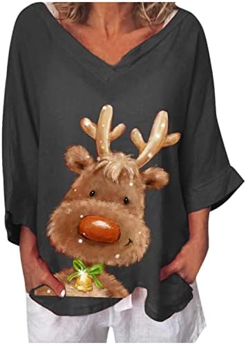 מכוער חג המולד חולצות לנשים חמוד איילים שלג הדפסת מזדמן רופף ארוך שרוול צווארון חולצות סוודר סוודר טי חולצה