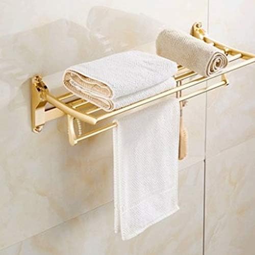 UXZDX Cujux מדפי מגבות למגבת אמבטיה, מחזיק מגבת כפול קיר מתקפל עם מוט מגבת, מלוטש