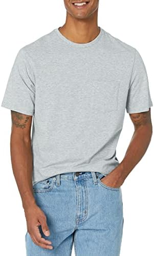אמזון יסודות גברים של בכושר רגיל קצר שרוול צווארון עגול כיס חולצה, חבילה של 2