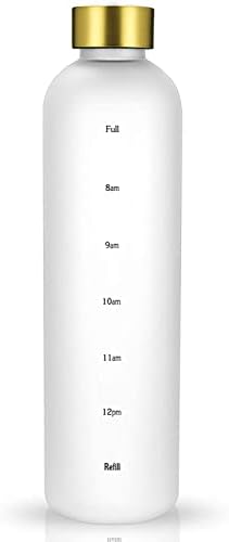 בקבוק מים עם סמן זמן, 32oz 1 ליטר, פלסטיק חלבית ללא BPA, בקבוק מים לשימוש חוזר, אטום דליפות
