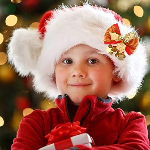 Nuobesty 6PCS קשתות חג המולד קישוט עם פעמוני ג'ינגל עץ חג המולד זר זר קשת קשתות כובע חג קליפים אביזר