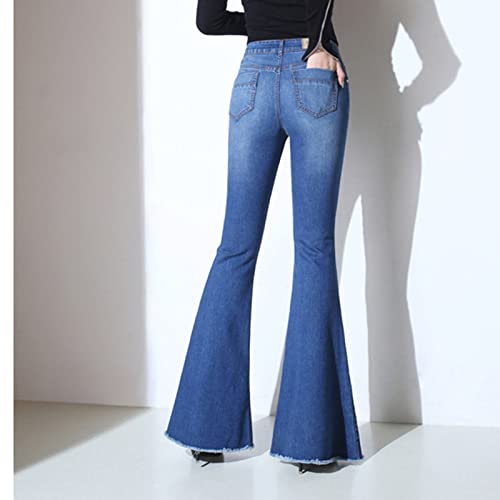 פעמון תחתון ג 'ינס לנשים קרע אמצע עלייה גלם מכפלת התלקח ז' אן הרזיה סקיני נהרס רחב רגל ג ' ינס מכנסיים